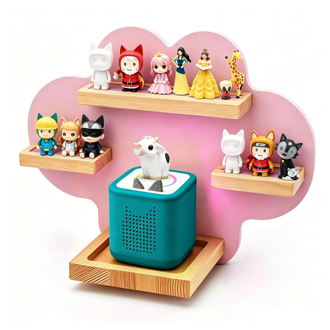 Rosa Tonie Regal Wolke aus Holz - magnetisches Toniebox 2/1 Wandregal mit starker Magnetleiste, plat