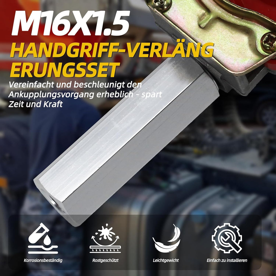 Handgriff Set M16x1,5 aus Aluminium, Verlängerung für Kupplungskopf, passend für Druckluftbremse LKW