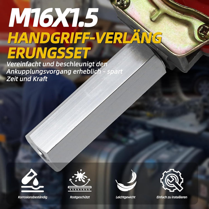 Handgriff Set M16x1,5 aus Aluminium, Verlängerung für Kupplungskopf, passend für Druckluftbremse LKW