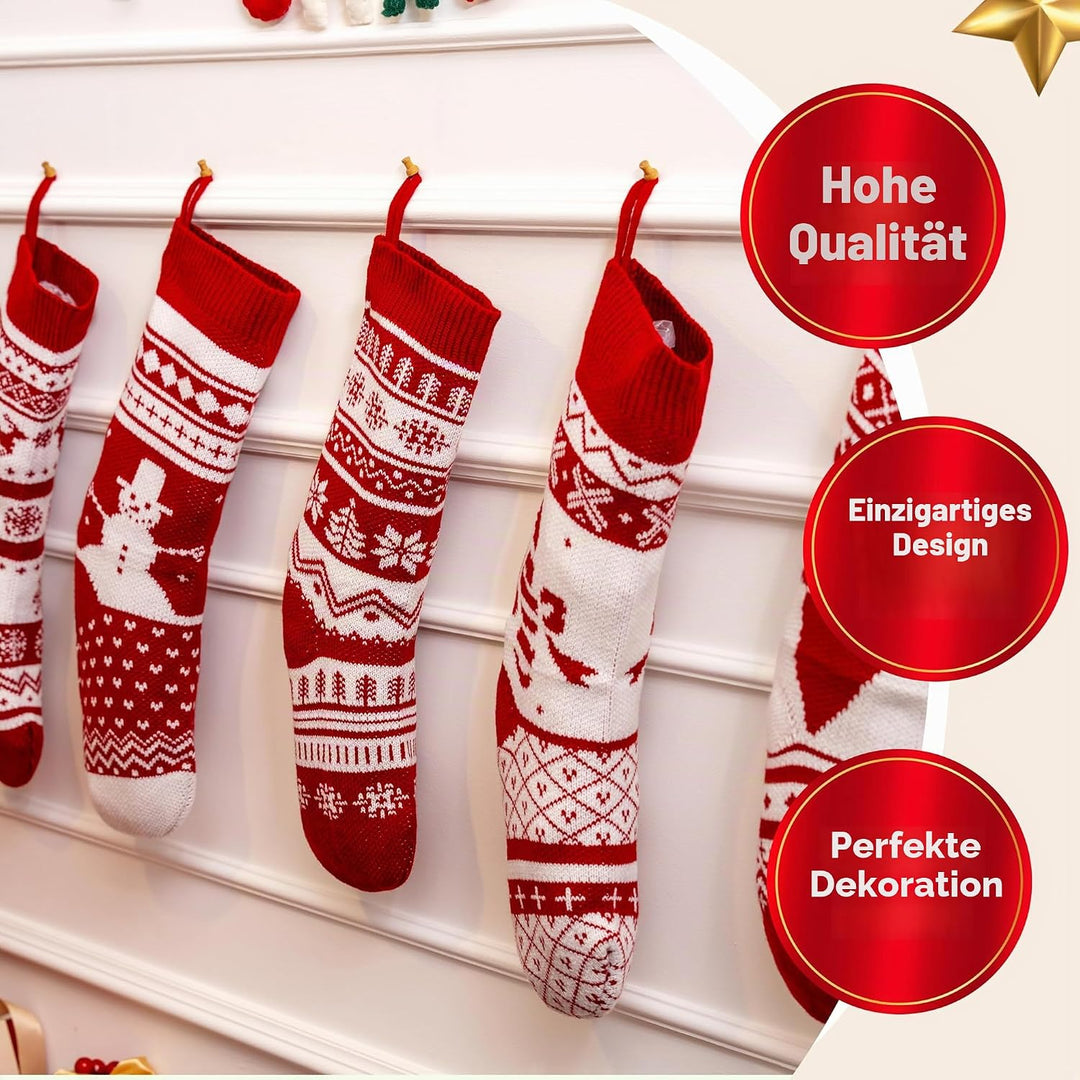 JOYIN 6er-Pack 45 cm gestrickte Weihnachtsstrümpfe, grosse rustikale Weihnachtsstrümpfe aus Garn für