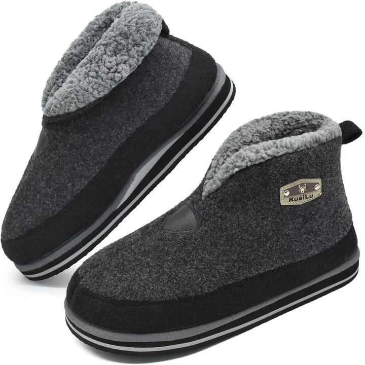 KuaiLu Hausschuhe Boots Herren Winter Filz Hausstiefel Warm Plüsch Flauschige Fell Hüttenschuhe Kusc