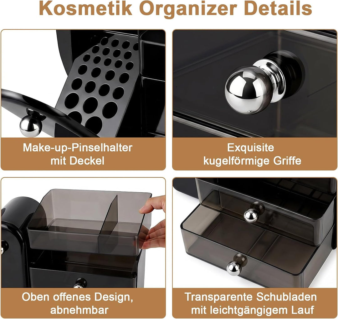 ERWEY Make Up Kosmetik Organizer mit Schubladen, Grosse Schminktisch Organizer Pinsel Aufbewahrung,