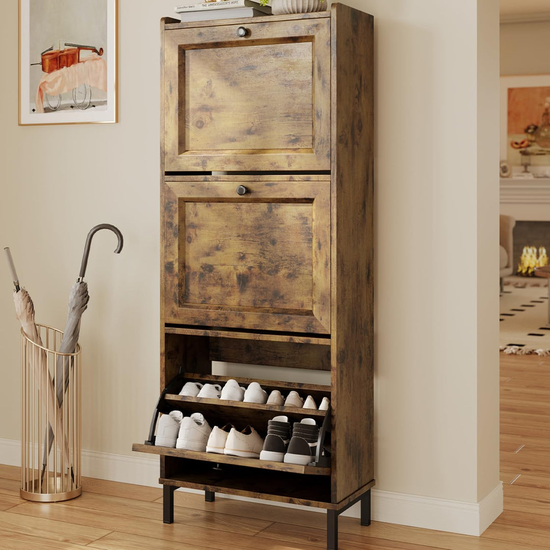 Bealife Schuhregal mit 3 Klapptüren, doppelte Tiefe, schmaler Organizer für den Eingang, 50 x 118 x