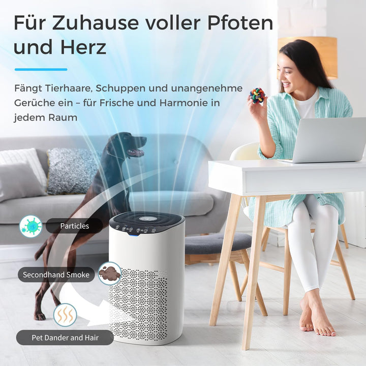 AROEVE Luftreiniger, CADR 300 m³/h für 120 m² Raum, Luftreiniger Allergiker gegen Pollen, Staub, Tie