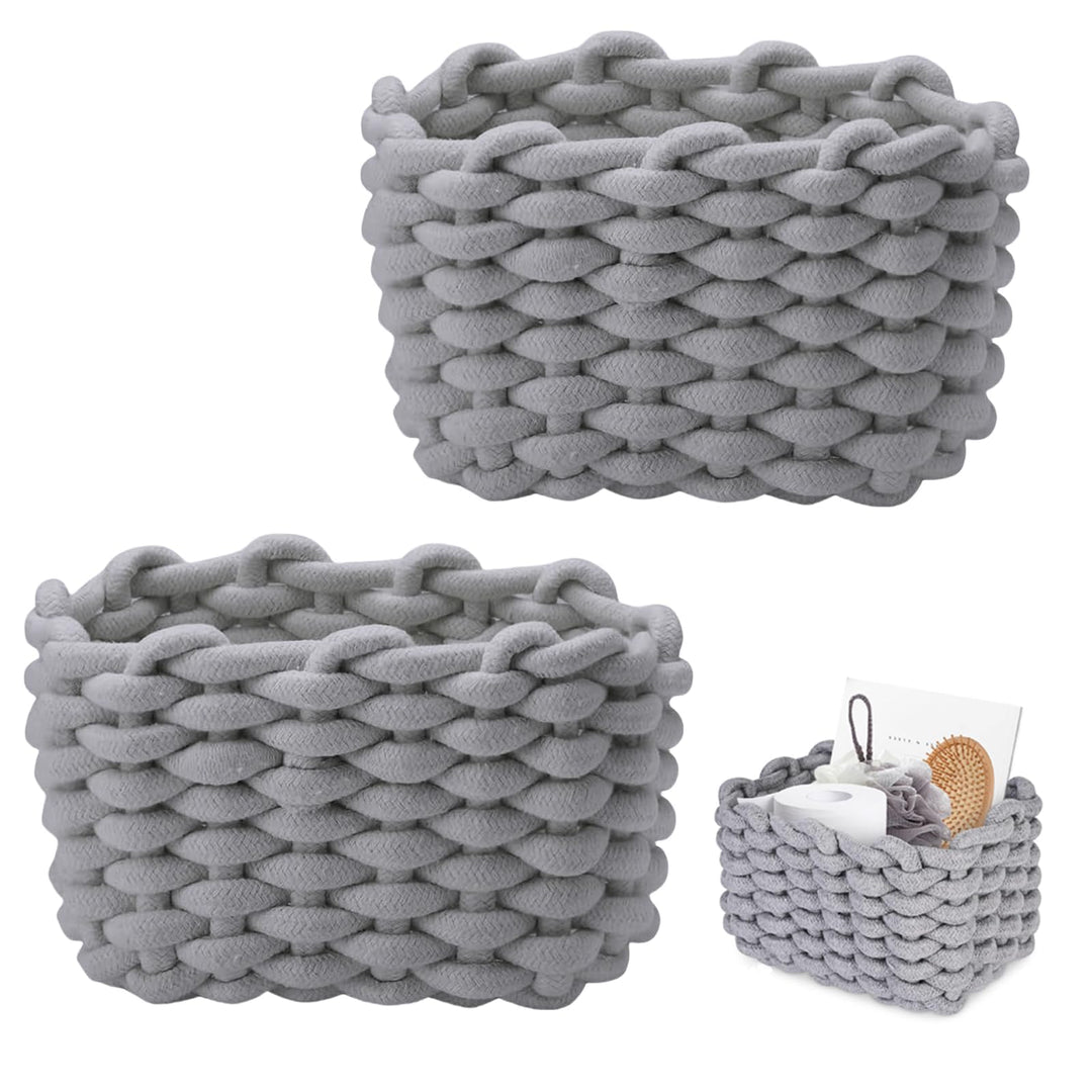 JAONLD 2 Stück Burr Basket 20 x 15 x 12 cm Häkelkorb Quadrat Aufbewahrungskorb Klein Organizer Korb