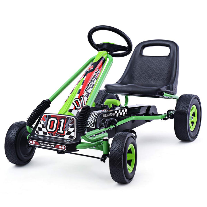 COSTWAY Gokart mit Handbremse und verstellbarem Sitz, Tretauto mit Vor- und Rückwärtsgang, Go Cart f