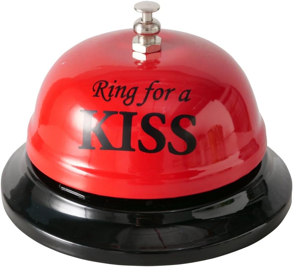 Ring for a Kiss Tischglocke, Rot/Schwarz, 8,5 cm Durchmesser, Lustige Klingel für besondere Anlässe