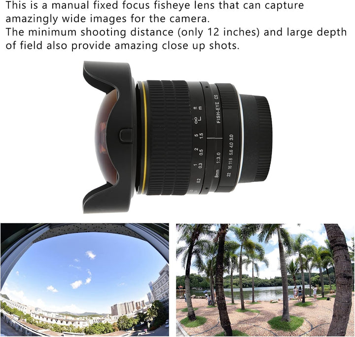 Cuifati 8 Mm F/3.0 Fisheye-Objektiv für Nikon F(DX)/APS-C F-Mount D3200, D3300, D3400, D5200, D5300,