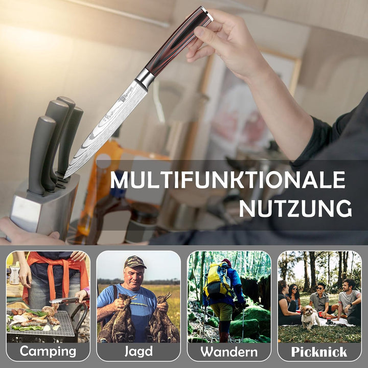 JUANSHI® Japanisches Messer, 13 cm Universalmesser - Professionelles Küchenmesser mit Pakkaholzgriff