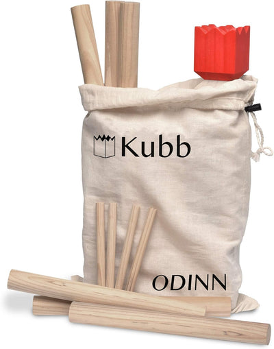 Toyfel Schwedenschach XXL Odinn - Indoor & Outdoor Kubb Spiel aus FSC® Buchenholz mit Stoffbeutel, G