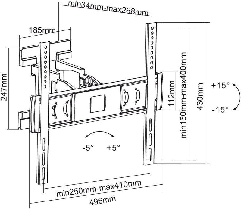 PureMounts MOTION-52 Wandhalterung für TV Geräte mit 66-132cm (26-52"), VESA 400x400, neigbar: +/-15