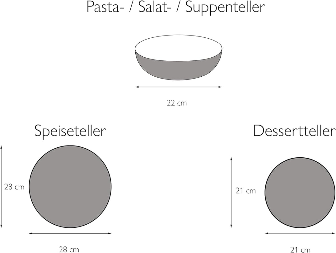 CreaTable 23861, Serie Uno Black Lava Stone, Teller Set 12 teilig Black Lava Stone Tafelservice 12 t