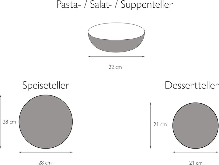 CreaTable 23861, Serie Uno Black Lava Stone, Teller Set 12 teilig Black Lava Stone Tafelservice 12 t