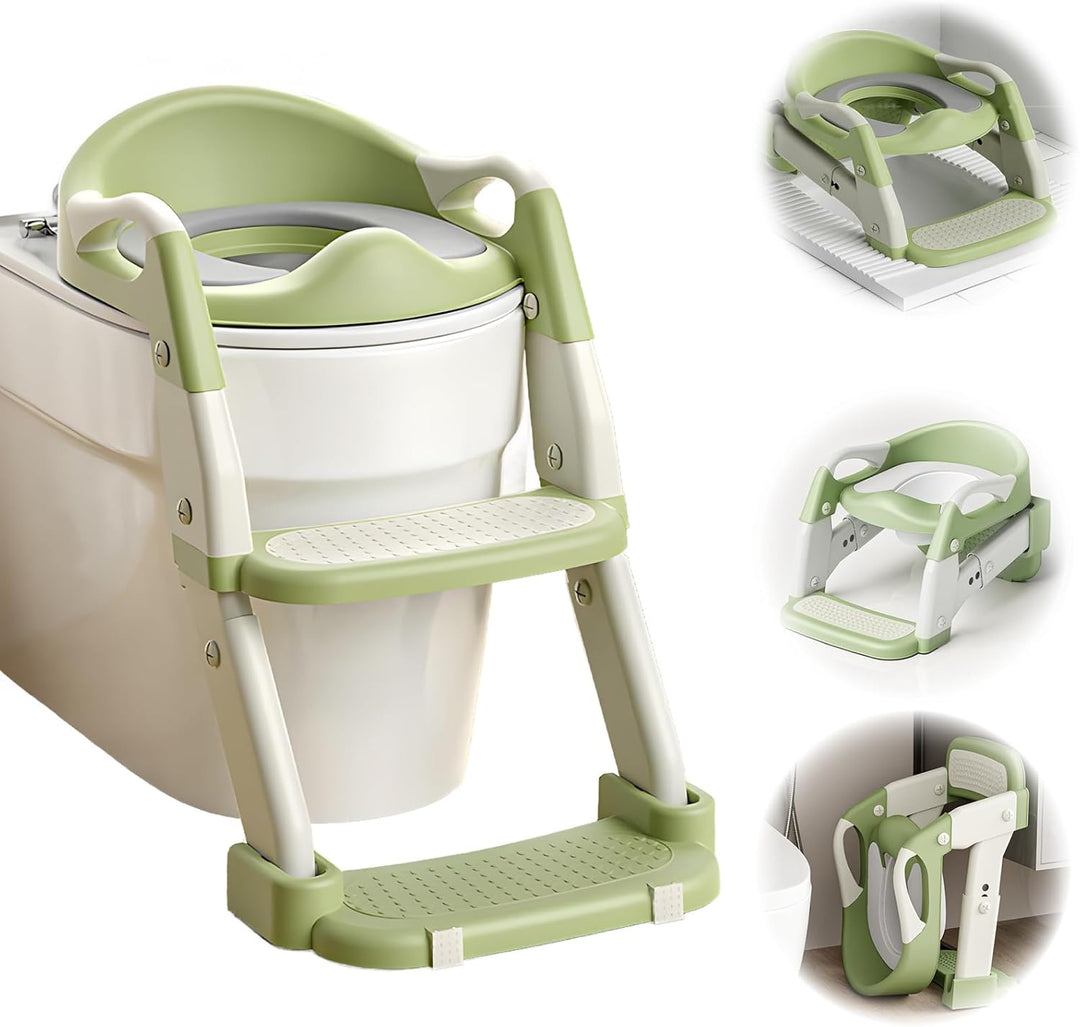 3 IN 1 Toilettensitz Kinder, Toilettenleiter für Kinder mit Verstellbar Treppe, Spritz und Rutschfes