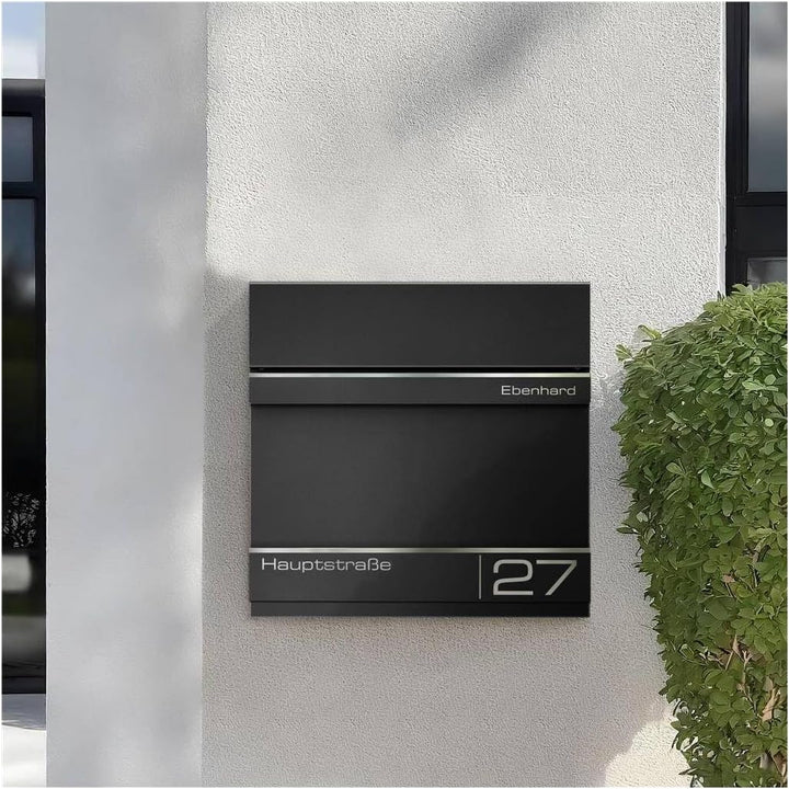 Metzler Briefkasten Schwarz - Postkasten mit individueller Laser Gravur - RAL9005 Tiefschwarz - Wand