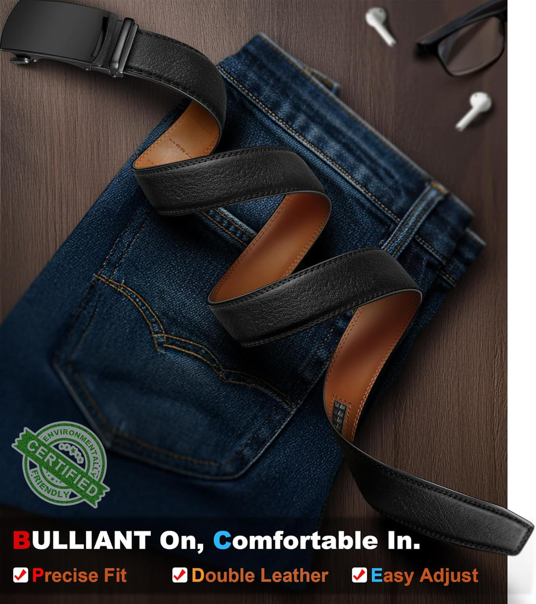 BULLIANT Gürtel Herren, Gürtel Ratsche Ledergürtel Automatikschliesse für Herren Anzug Business Klei