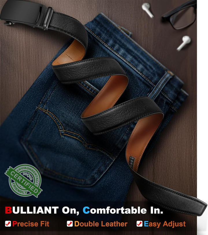 BULLIANT Gürtel Herren, Gürtel Ratsche Ledergürtel Automatikschliesse für Herren Anzug Business Klei