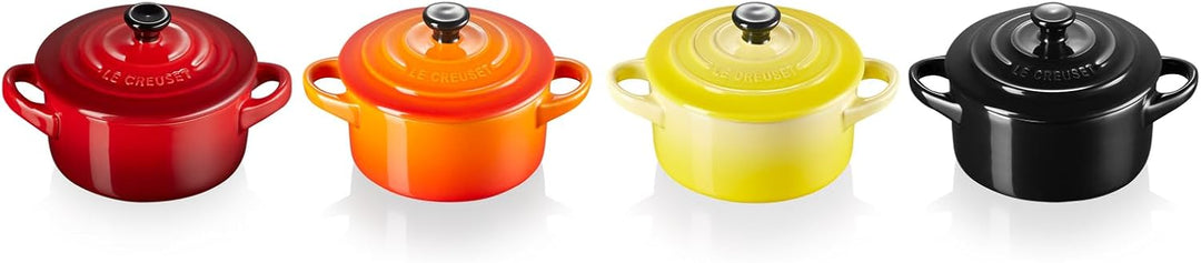 Le Creuset 4er-Set Mini Cocottes aus Steinzeug, je 200 ml, 10 x 5 cm, Feuer und Flamme (Gelb/Kirschr