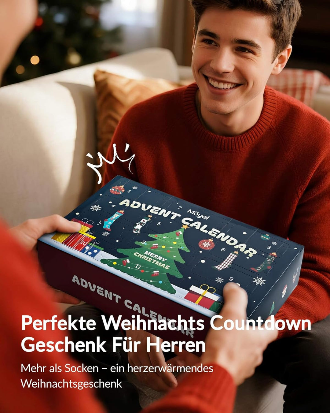 Moyel 12 Paar Adventskalender Socken Herren 43-46 Lustige Adventskalender 2025 Männer Advent Calenda