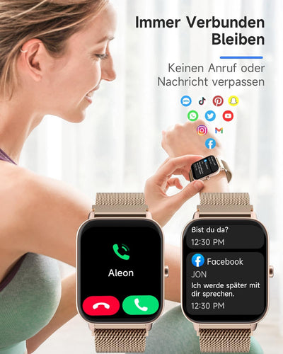 TOOBUR Smartwatch für Damen mit Alexa und Telefonfunktion, 1,8" Fitnessuhr mit 100 Sports, 24/7 Puls