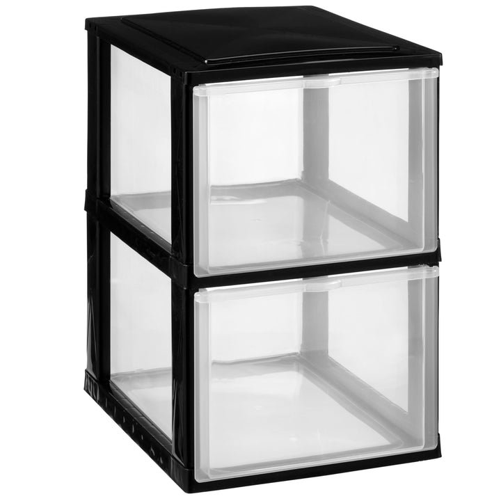 Hummelladen Schubladenbox DIN A4 mit 2 hohen Schubladen 34,5x26x39 cm - schwarz-transparent Kunststo