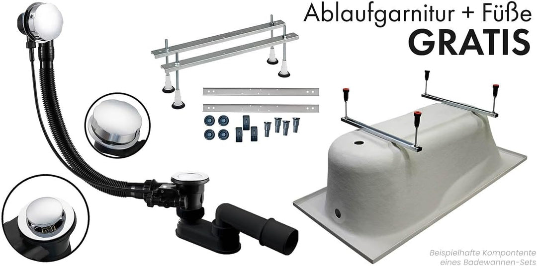 BADLAND Acryl Original Badewanne 190x90 cm Weiss Rechteck KOMPLET KOMPLETTSET SET Excklusive Wanne S