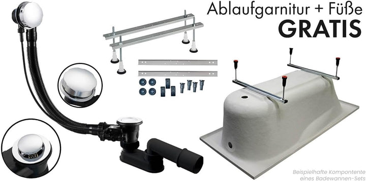 BADLAND Original Eckbadewanne Weiss Acryl Wanne Badewanne Marea 150x100 cm Rechts KOMPLET KOMPLETTSE