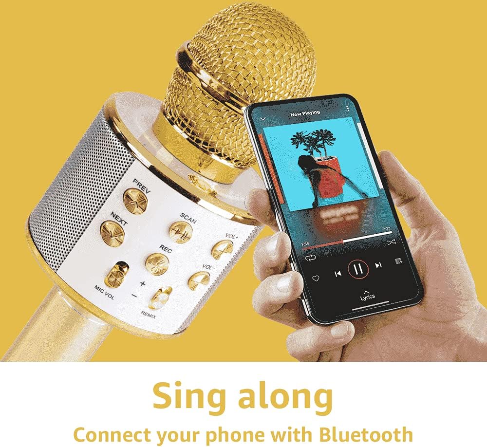 MAX KM01 Bluetooth Karaoke Mikrofon mit Lautsprecher, USB, Micro SD, MP3-Player, Mikro mit Echo, Sti