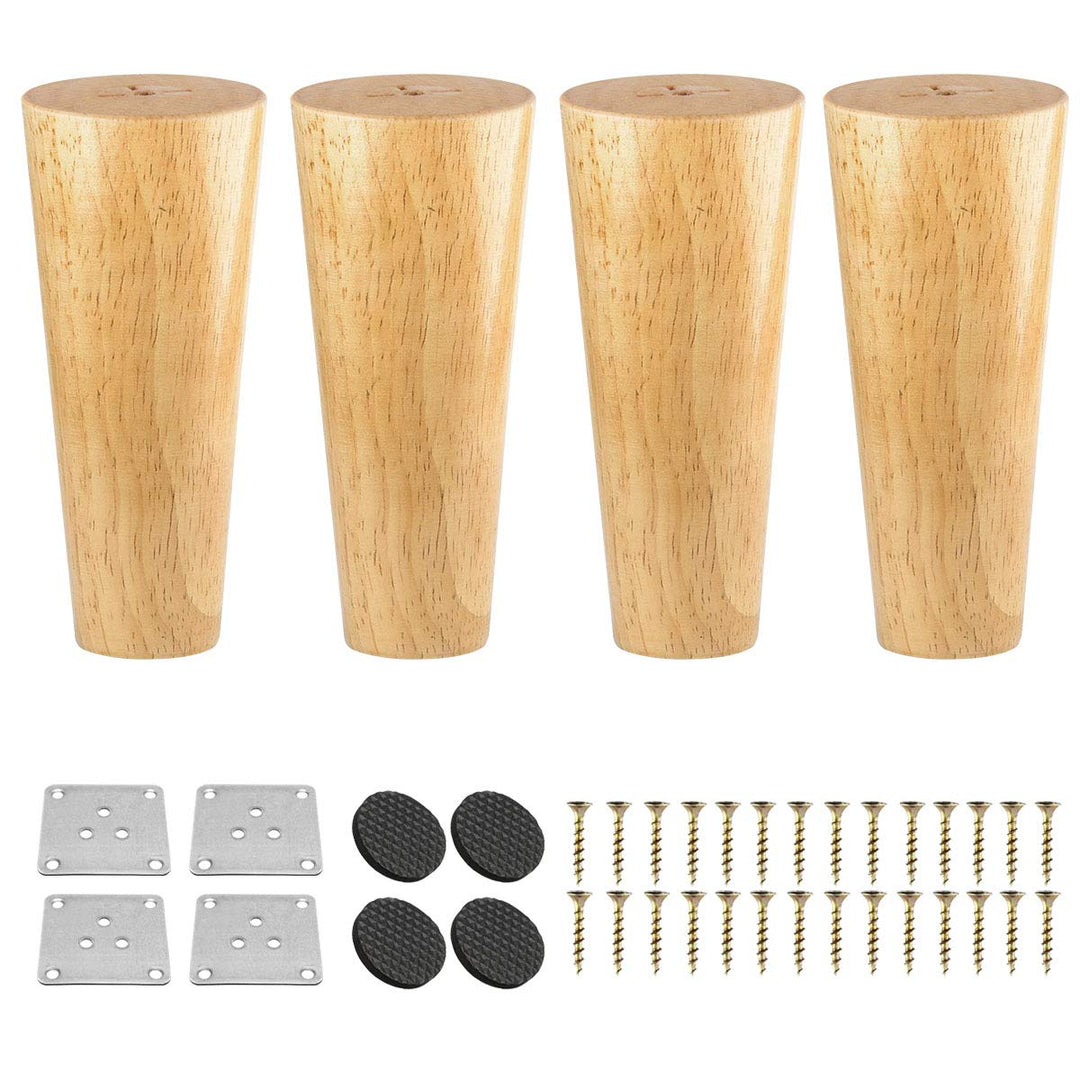 25cm Holz Möbelfüsse, 4 Stück Massivholz Tischbeine Möbelbeine DIY Ersatz mit Montageplatten & Schra