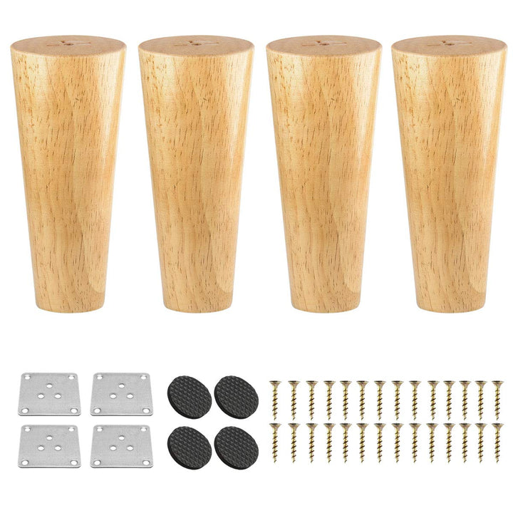 25cm Holz Möbelfüsse, 4 Stück Massivholz Tischbeine Möbelbeine DIY Ersatz mit Montageplatten & Schra