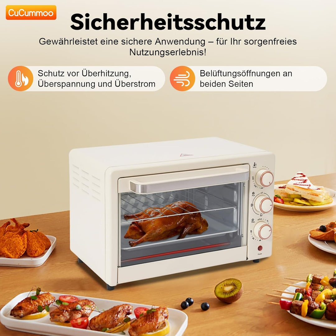 22 L Minibackofen, Klein mini Backofen mit Grillpfanne & Grillrost, 1000 W, 60Mins Timer, Pizza-Ofen