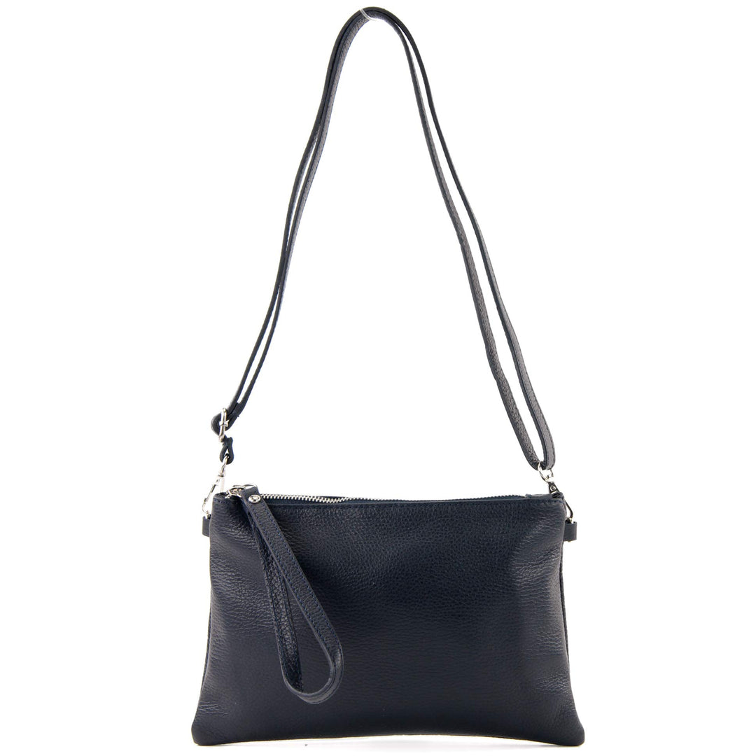 modamoda de - T186 - ital. Clutch Umhängetasche Leder Medium Dunkelblau, Dunkelblau