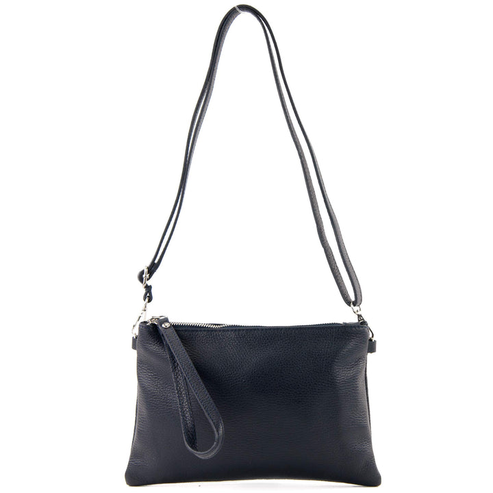 modamoda de - T186 - ital. Clutch Umhängetasche Leder Medium Dunkelblau, Dunkelblau