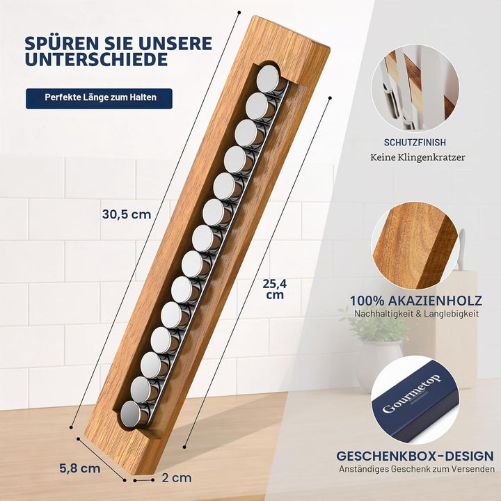 Gourmetop Magnetischer Messerhalter für die Wand 30 cm, magnetischer Messerstreifen ohne Bohren, Mes