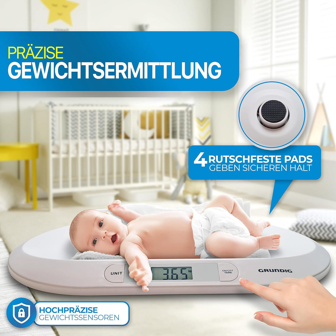 GRUNDIG Babywaage | Digitale Kinderwaage bis 20Kg | digitale LED Anzeige | Gewichtskontrolle ab Gebu