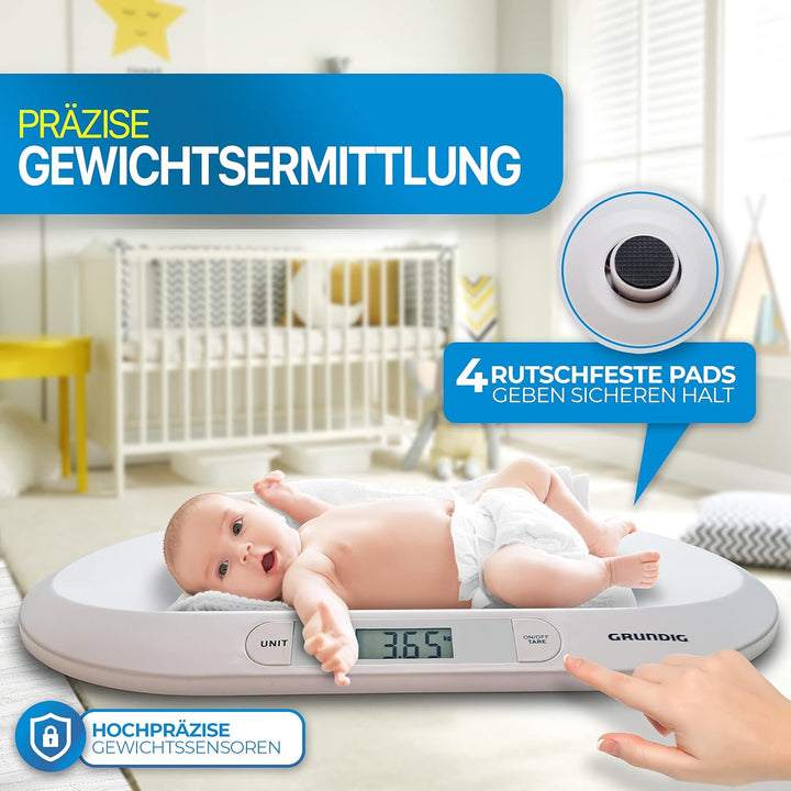 GRUNDIG Babywaage | Digitale Kinderwaage bis 20Kg | digitale LED Anzeige | Gewichtskontrolle ab Gebu