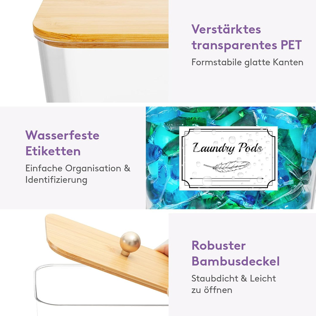 Lifewit 2 Stück Wäsche Pods Behälter mit Etiketten und Löffeln, Waschpulver Aufbewahrungsbox mit Bam