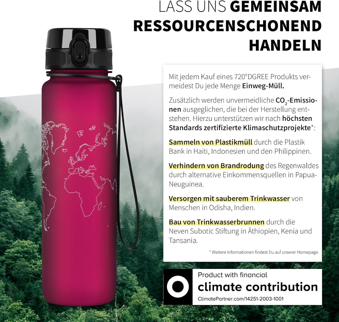 720°DGREE Trinkflasche 1l mit Motiv “uberBottle“ +Sieb - Auslaufsicher, Leicht, BPA-Frei, Bruchsiche
