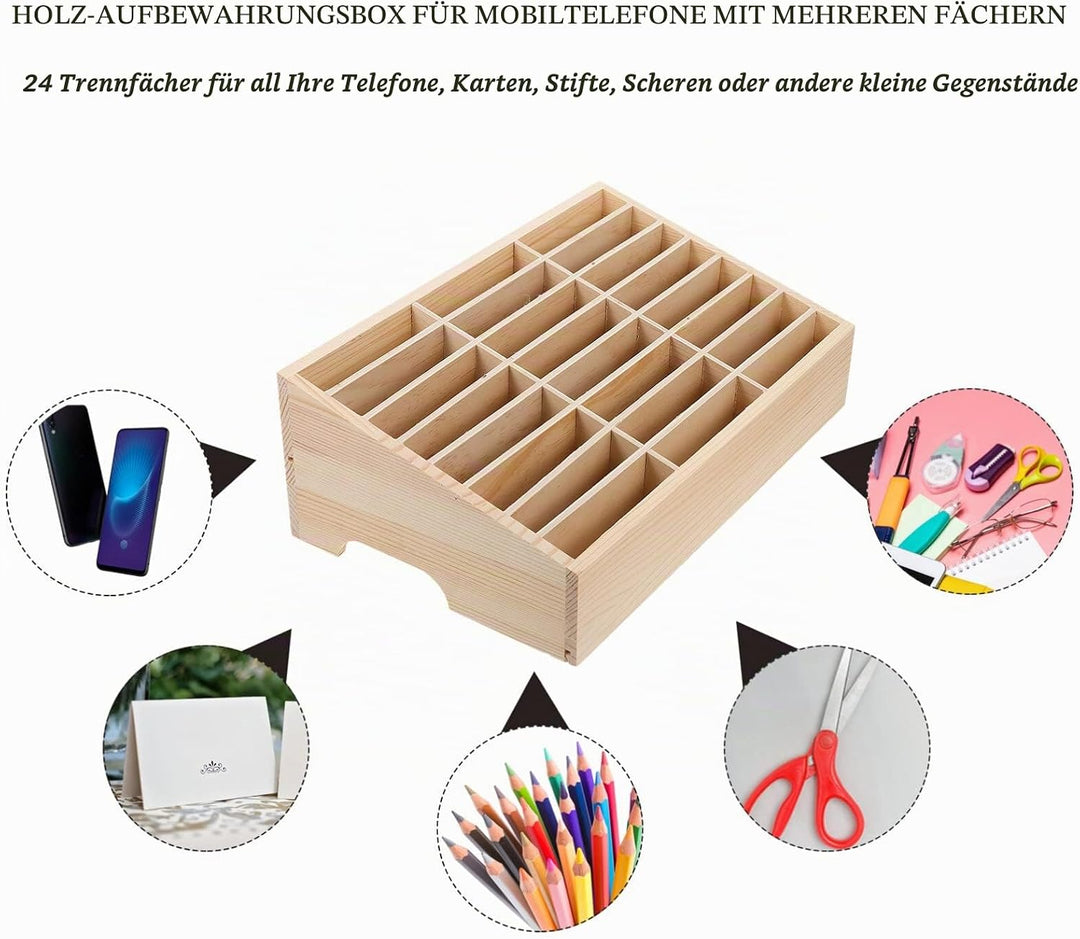 STOBOK 24-Gitter-Desktop-Aufbewahrungsbox Aus Holz Handyhalter Handy-Management-Speicher-Organizer F
