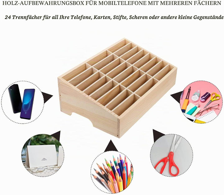 STOBOK 24-Gitter-Desktop-Aufbewahrungsbox Aus Holz Handyhalter Handy-Management-Speicher-Organizer F