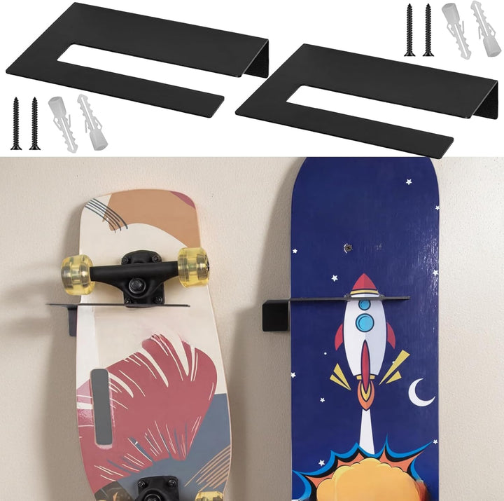Generisch 2er-Pack Skateboard-Wandhalterung, Metall-Snowboard-Aufbewahrungshaken, Vertikaler Longboa