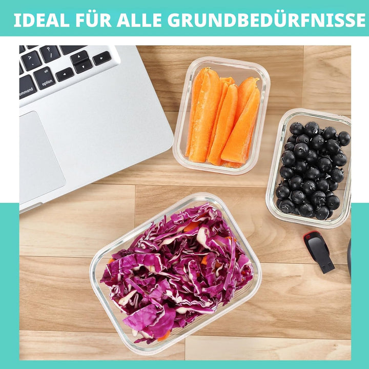 Glas-Frischhaltedosen Set - 10er Pack - Skroam Aufbewahrungsbox Glas für Lebensmittel (10 Deckel & 1