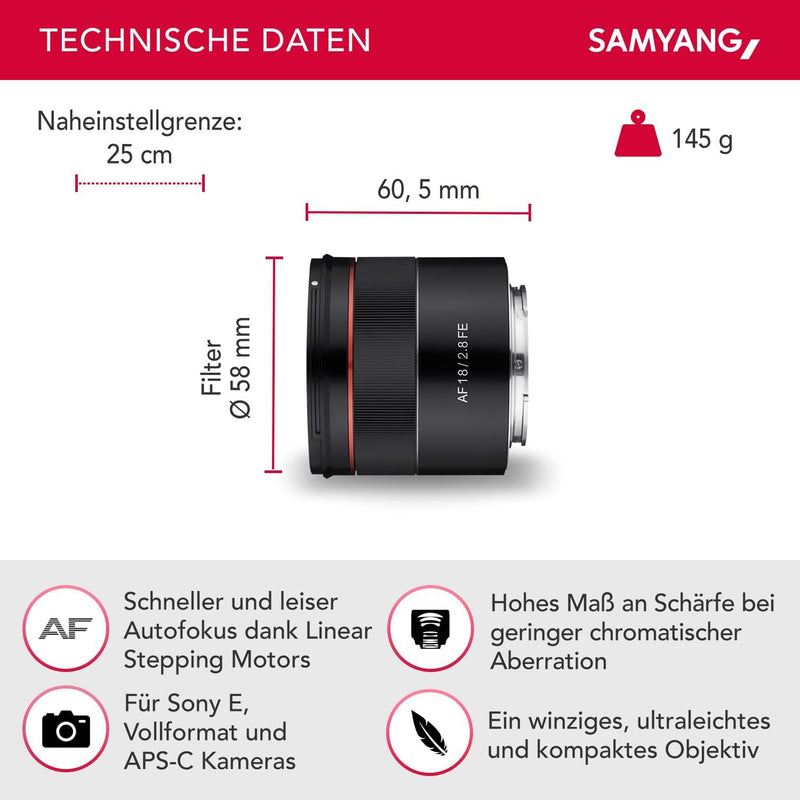 Samyang AF 18mm F2,8 FE + Lens-Station für Sony E Mount Vollformat & APS-C I ultra leichtes Weitwink