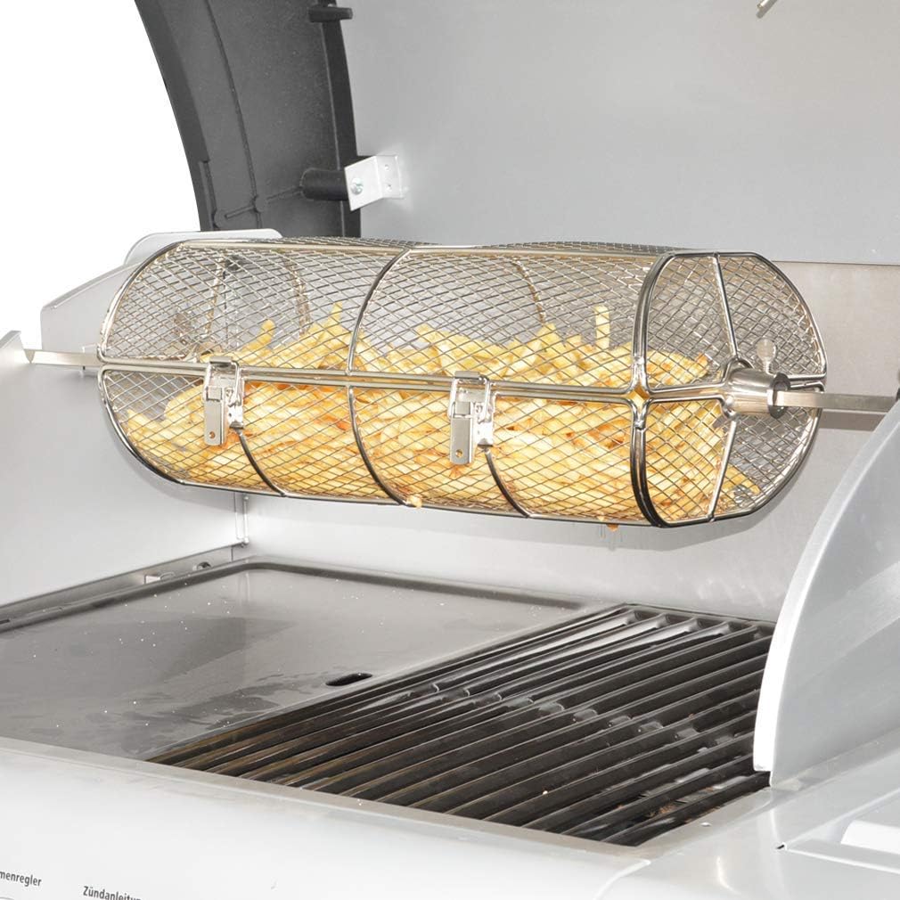 Onlyfire BRK-6039 Edelstahl Universal Drehbar Grillkorb Erdnuss Bohnen Pommes Frites Korb passt für