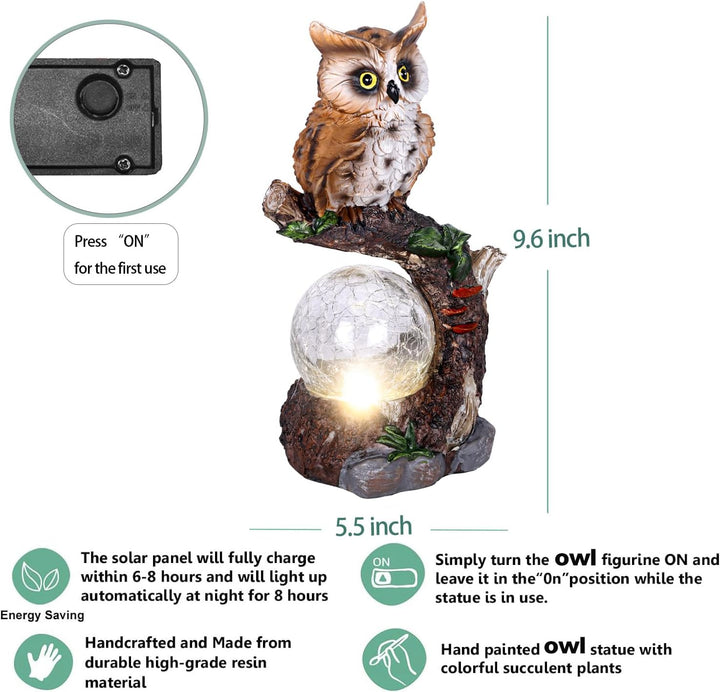 JJALIGHTS Solar-Eulenfigur, Eulen Deko Garten mit Solar Ball wasserdicht für Draussen Balkon Terrass