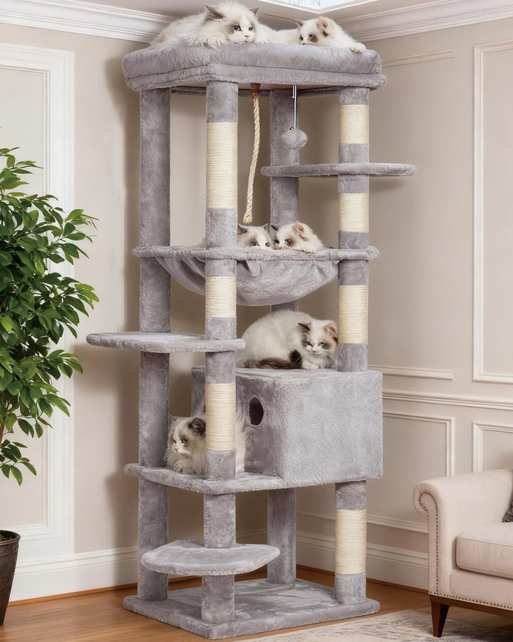 Heybly Kratzbaum, mit Decken, für grosse Katze, Katzenbaum, grosse Plattformen, Höhle, 50 x 50 x 153