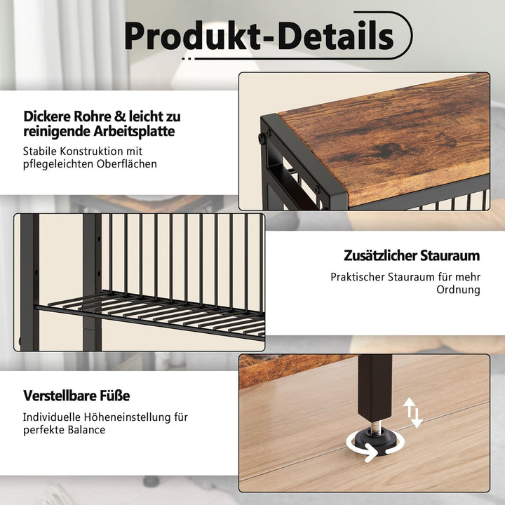 Schmaler Beistelltisch, 2er Set 3 Ablagen Nachttisch Schmal mit Zeitschriftenhalter, sofa beistellti