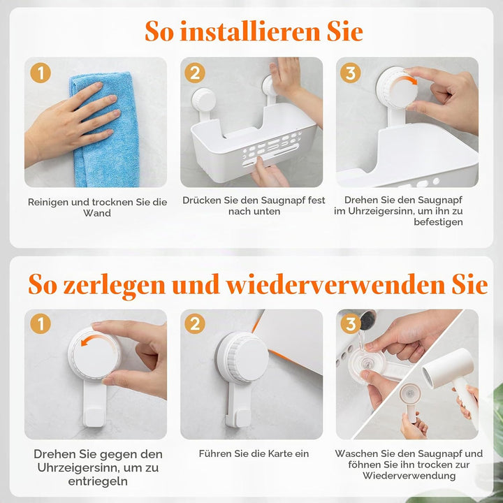 Lifewit Saugnapf Badregal, Duschablage Ohne Bohren, Kunststoff Bad Duschablage mit 4 Haken Duschrega