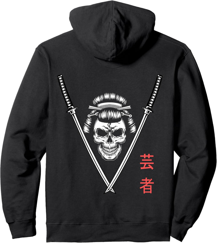 Japanese Geisha Skull Hoodies Japan Samurai Back Print Pullover Hoodie