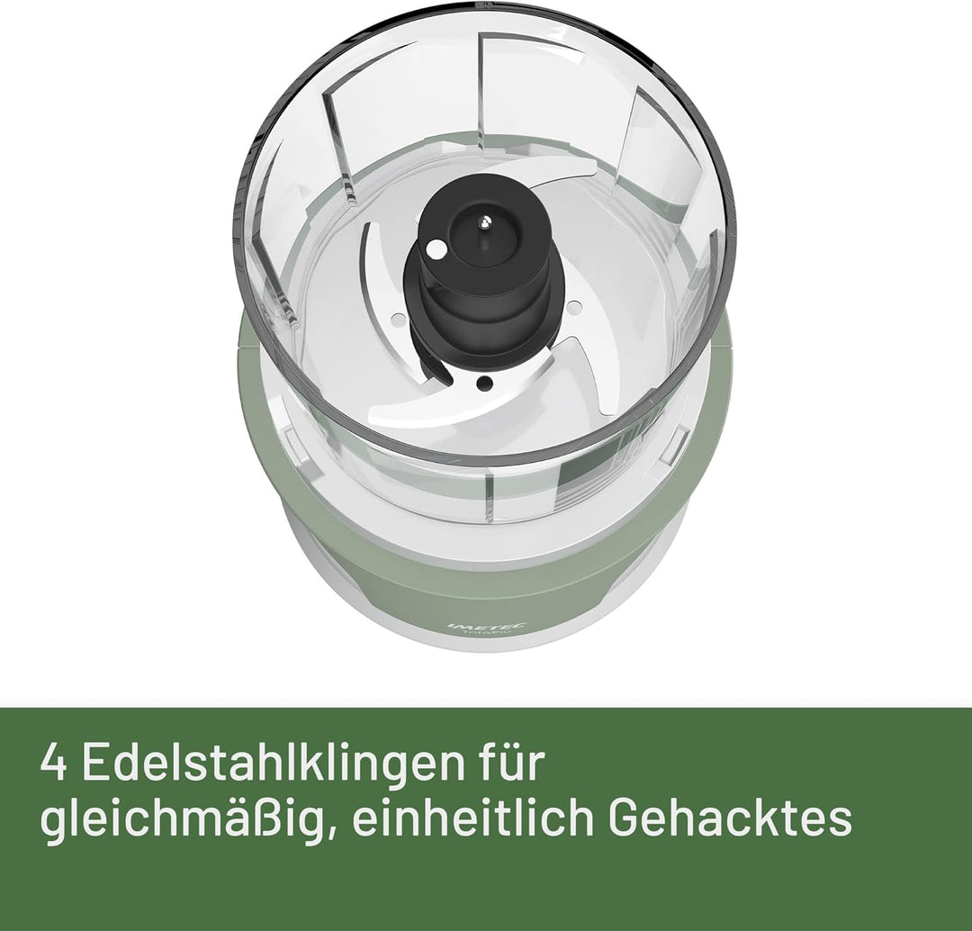 Imetec Tritapiù Zerkleinerer, 4 Edelstahlklingen, grosser Behälter 600 ml, 18 U / min, Druckbetrieb,